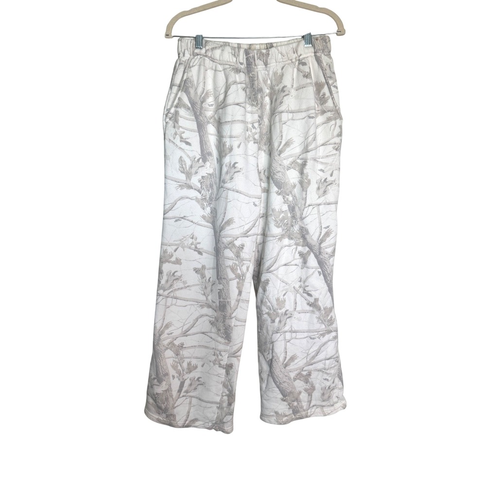 Dairy Boy Women 100% Cotton Snow Camo Sweatpants M White Wide Leg Lounge